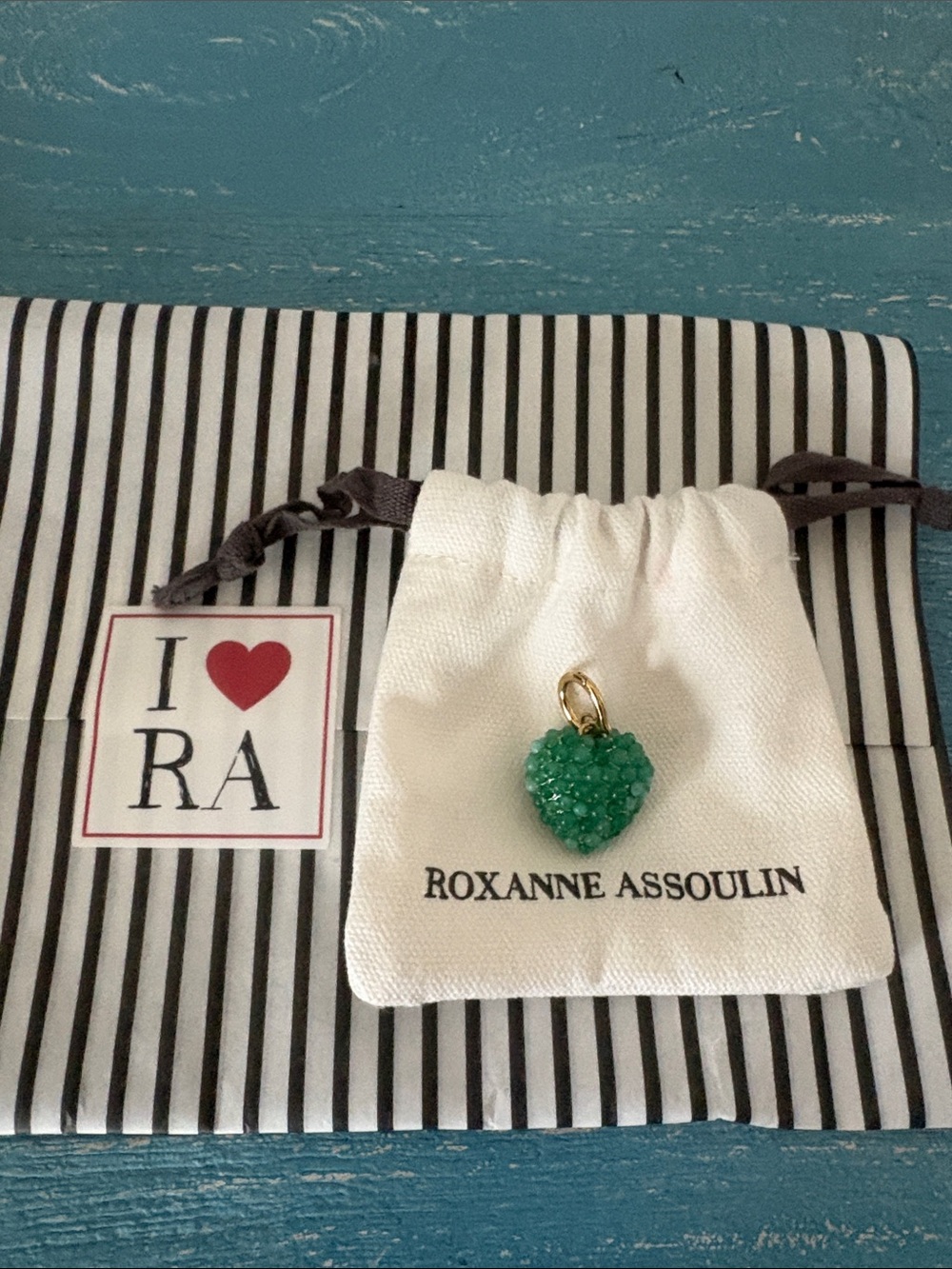 Brand new Roxanne Assoulin green puffy heart